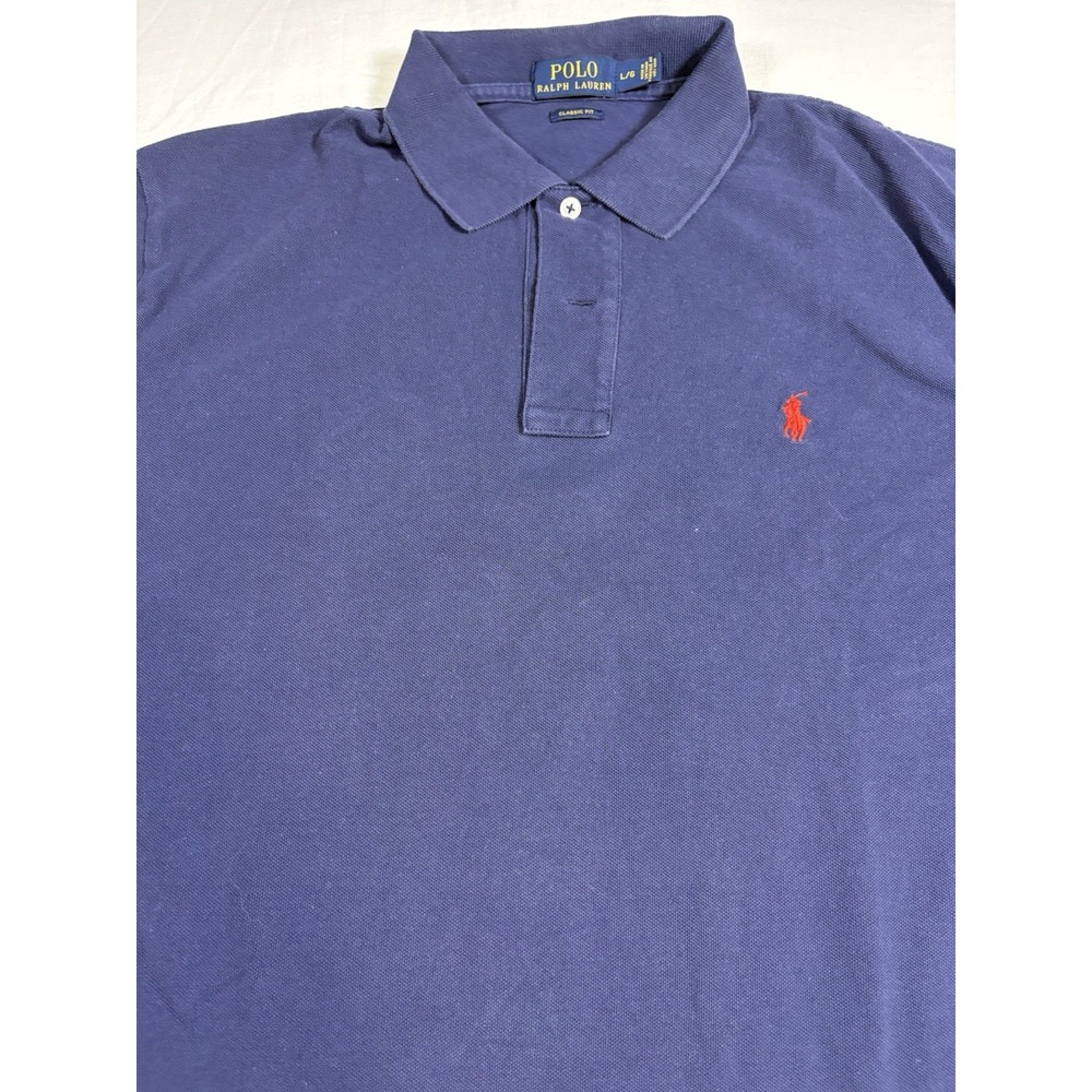 Polo Ralph Lauren Men's Large Navy Blue Mesh Polo Shirt Red Pony Classic Fit L/G - Picture 2 of 7